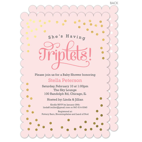 Pink Confetti Triplets Shower Invitations